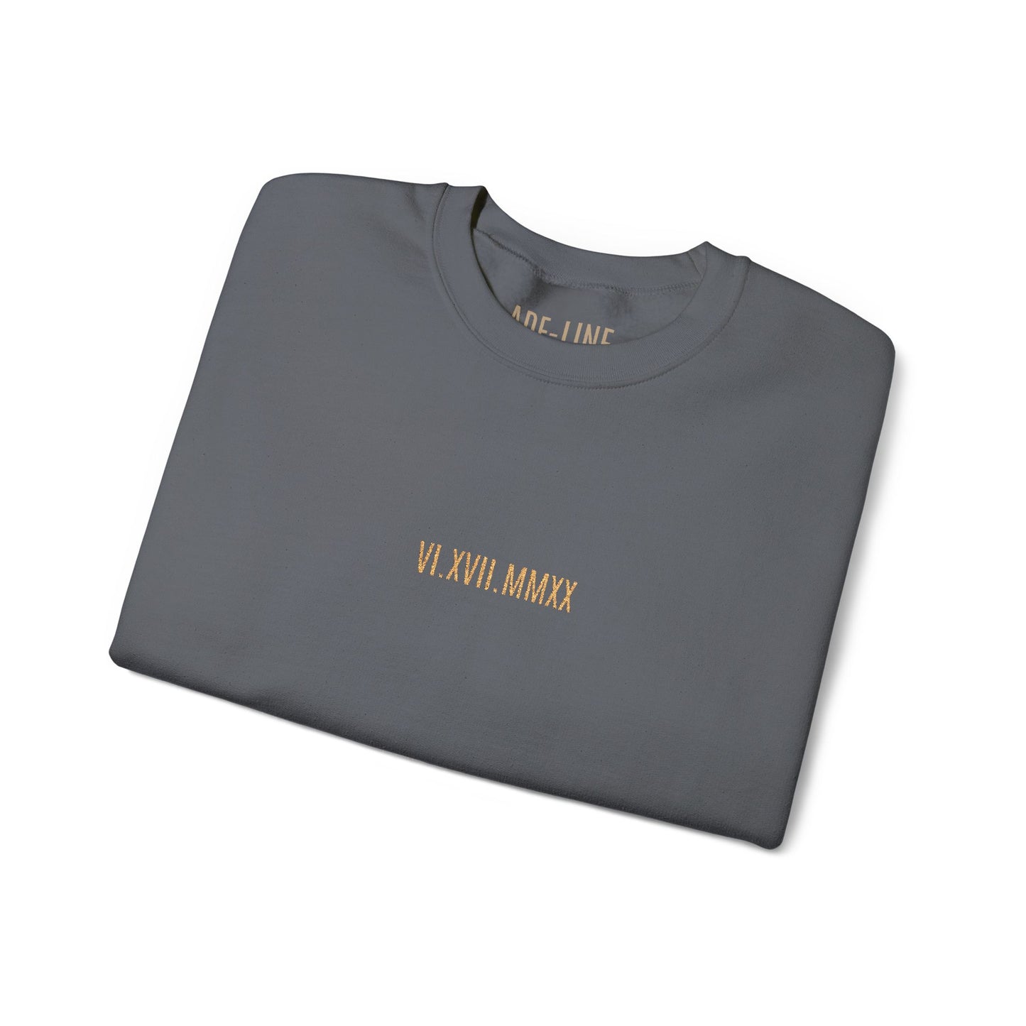"Timeless Threads" - Personalized Roman Numerals Crewneck Sweatshirt | Embroidered Date, Minimal Luxury